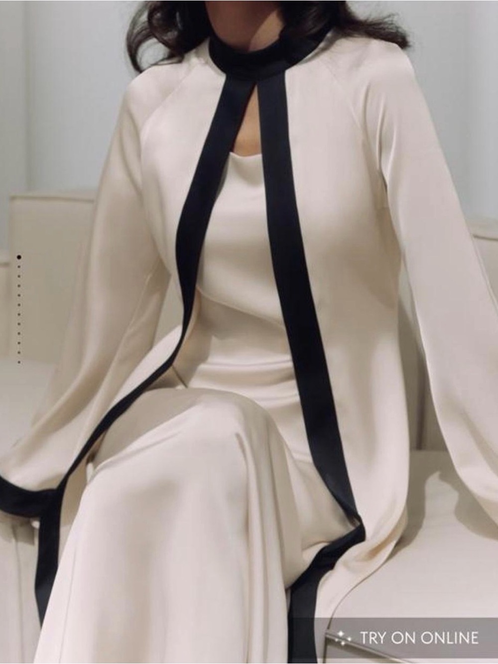 NWT Elegant Ivory Satin dress with Black Trim